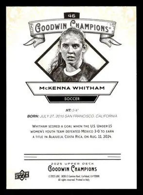 2025 Upper Deck Goodwin Champions #46 McKenna Whitham - Soccer Card Single