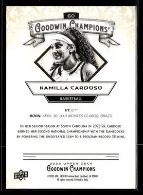 2025 Upper Deck Goodwin Champions #60 Kamilla Cardoso - Basketball Card Single