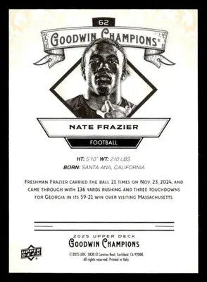 2025 Upper Deck Goodwin Champions #62 Nate Frazier - Football Card Single