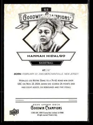 2025 Upper Deck Goodwin Champions #63 Hannah Hidalgo - Basketball Card Single