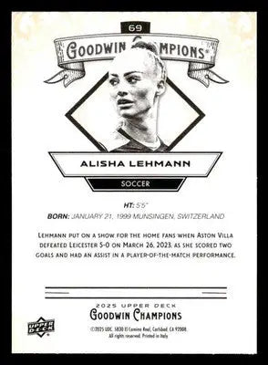 2025 Upper Deck Goodwin Champions #69 Alisha Lehmann - Soccer Card Single