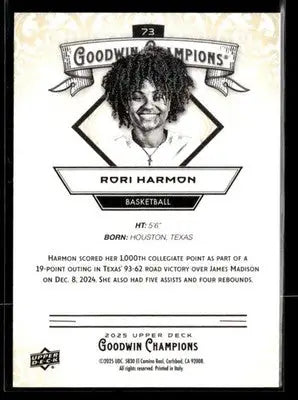 2025 Upper Deck Goodwin Champions #73 Rori Harmon - Basketball Card Single