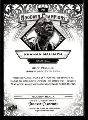 2025 Upper Deck Goodwin Champions #78 Khaman Maluach Glossy Black - Basketball Card Single