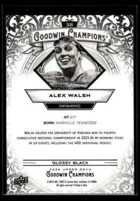2025 Upper Deck Goodwin Champions Alex Walsh #38 Glossy Black Swimming - Swimming Card Single
