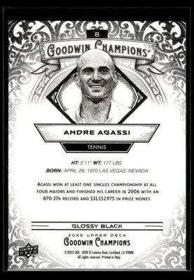 2025 Upper Deck Goodwin Champions Andre Agassi #8 Glossy Black Tennis - Tennis Card Single