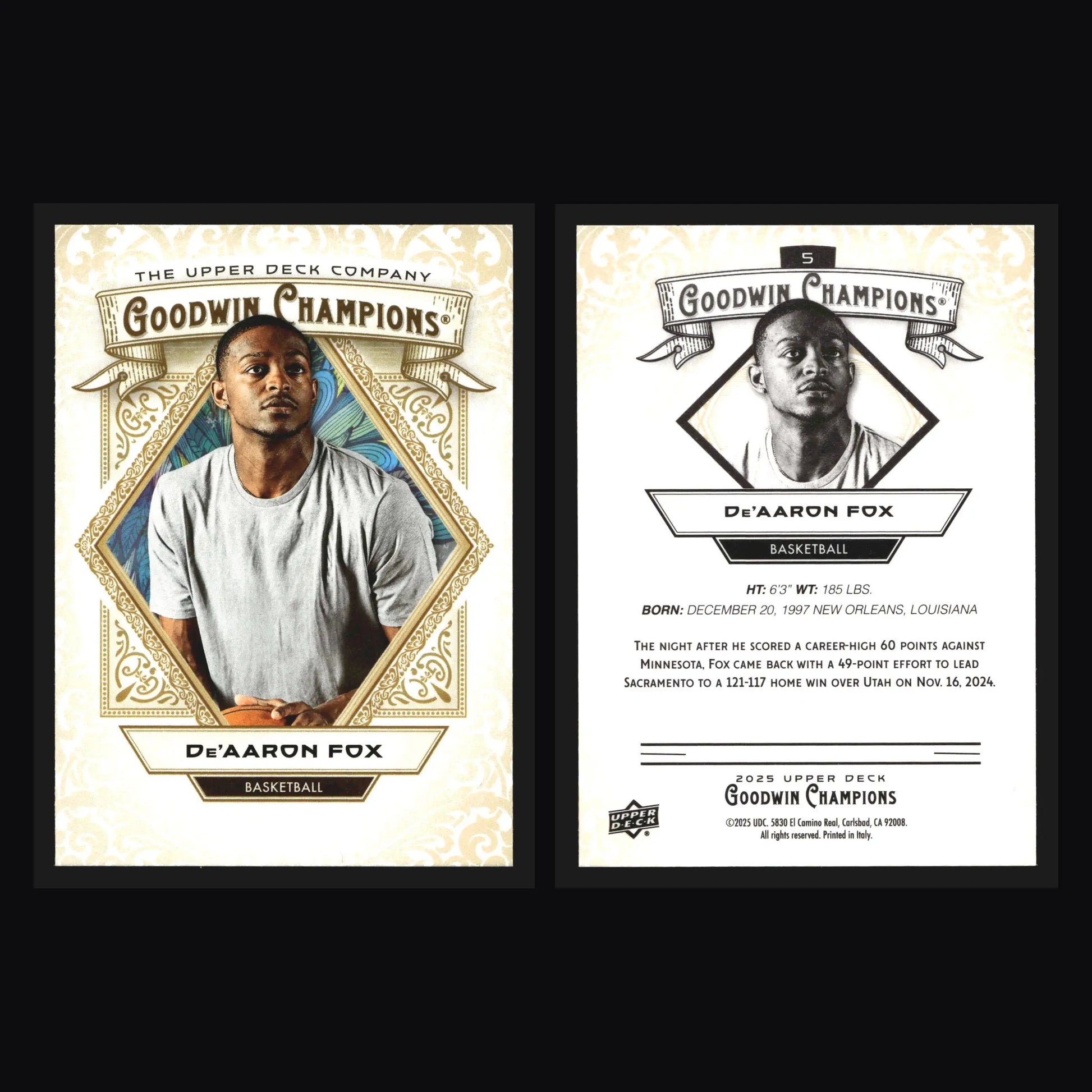 2025 Upper Deck Goodwin Champions De’Aaron Fox #5 Basketball Spurs - Basketball Card Single