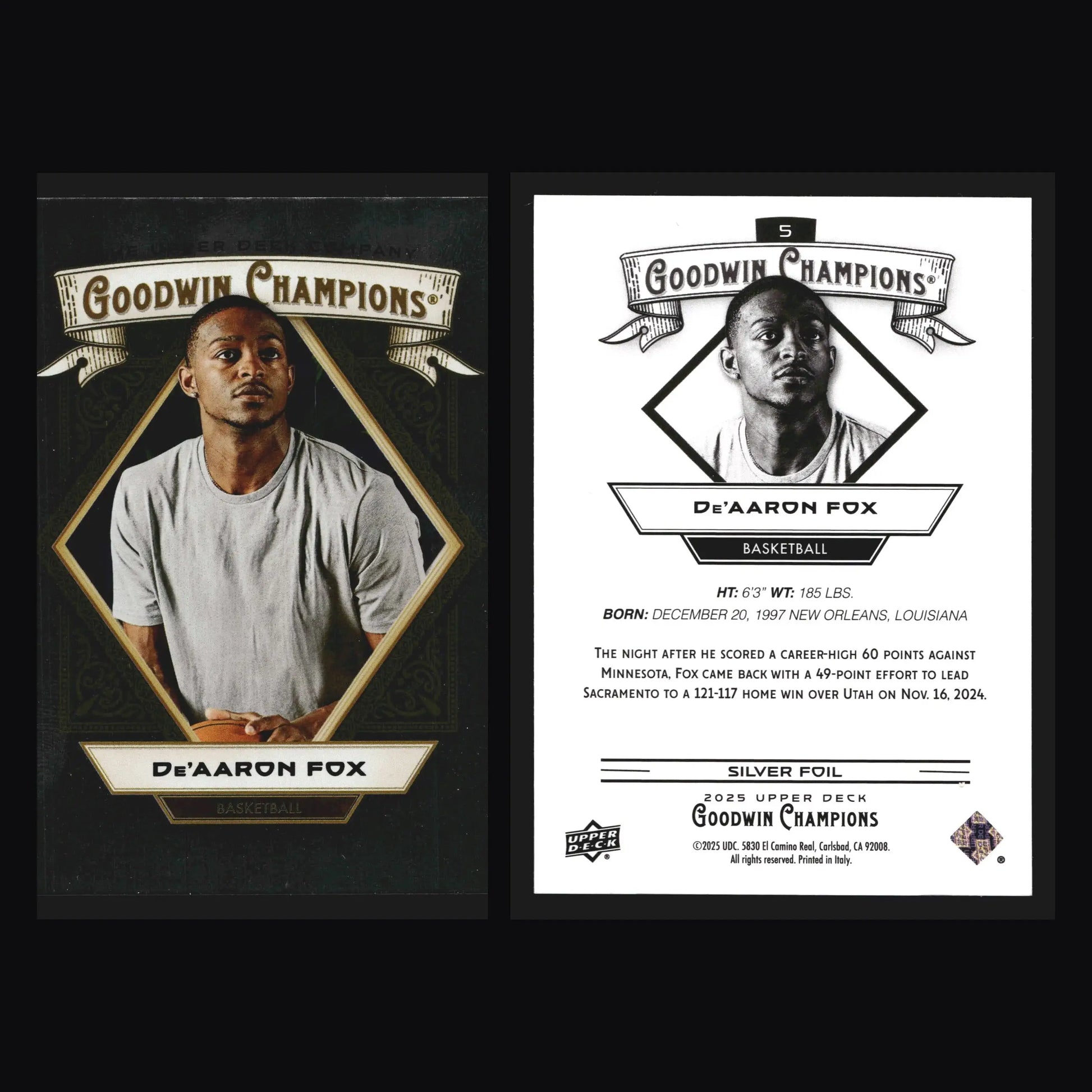 2025 Upper Deck Goodwin Champions De’Aaron Fox #5 Silver Foil Spurs - Basketball Card Single