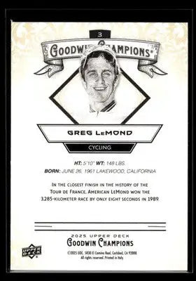 2025 Upper Deck Goodwin Champions Greg LeMond #3 Cycling - Cycling Card Single