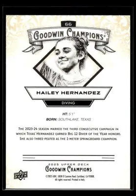 2025 Upper Deck Goodwin Champions Hailey Hernandez #66 Diving - Sports Memorabilia