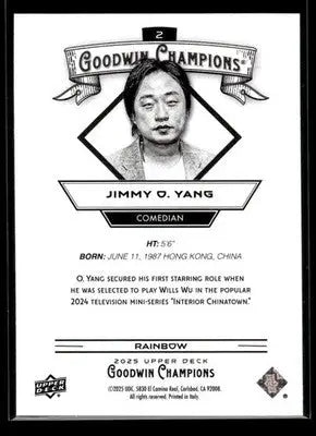 2025 Upper Deck Goodwin Champions Jimmy O. Yang #2 Rainbow Foil Comedian