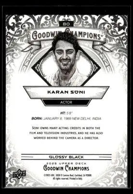 2025 Upper Deck Goodwin Champions Kran Soni #80 Glossy Black Actor - Entertainment Card Single