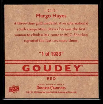 2025 Upper Deck Goodwin Champions Margo Hayes #G-3 Goudey Red Track - Sports Memorabilia