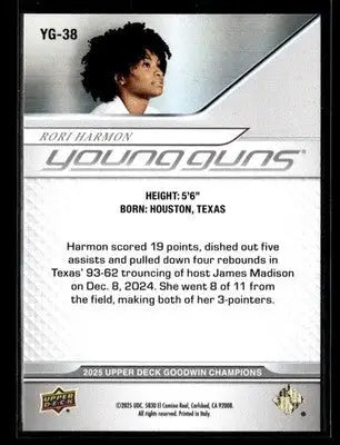 2025 Upper Deck Goodwin Champions #YG-38 Rori Harmon Young Guns - Basketball Card Single