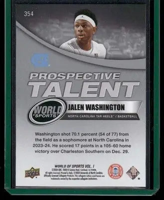 2025 Upper Deck World of Sports Jalen Washington #354 Prospective Talent - Baseball Card Single