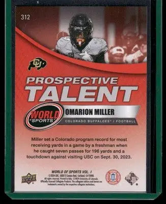 2025 Upper Deck World of Sports Omarion Miller #312 Prospective Talent Football - Football Card Single
