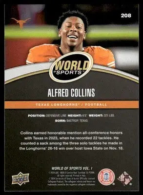 2025 Upper Deck World Sports Alfred Collins #208 Football - Football Card Single