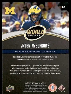2025 Upper Deck World Sports Ja’Den McBurrows #76 Football - Football Card Single