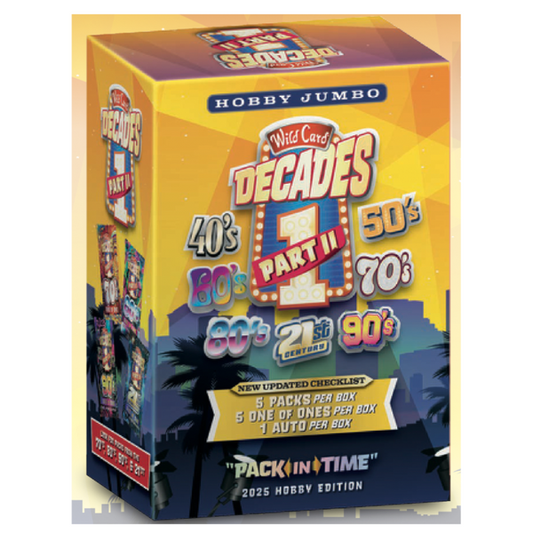 2025 Wild Card Decades Part II Hobby Box
Wild Card Decades Part II celebrity autograph card
Wild Card Decades Part II one-of-one encased card