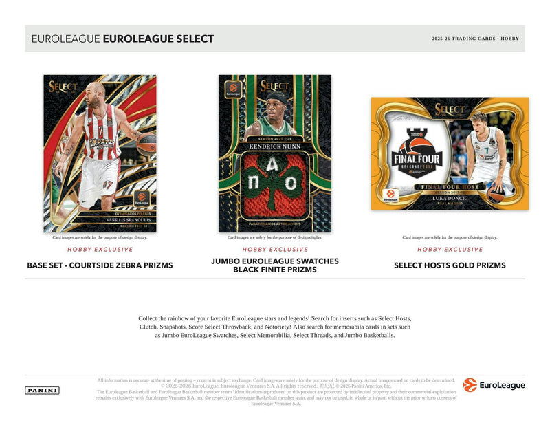 2025/26 Panini Select EuroLeague Basketball Hobby Box | Columbia Sports Cards | Columbia Hobby - Sports Card Boxes - Toploaders - Card Savers.