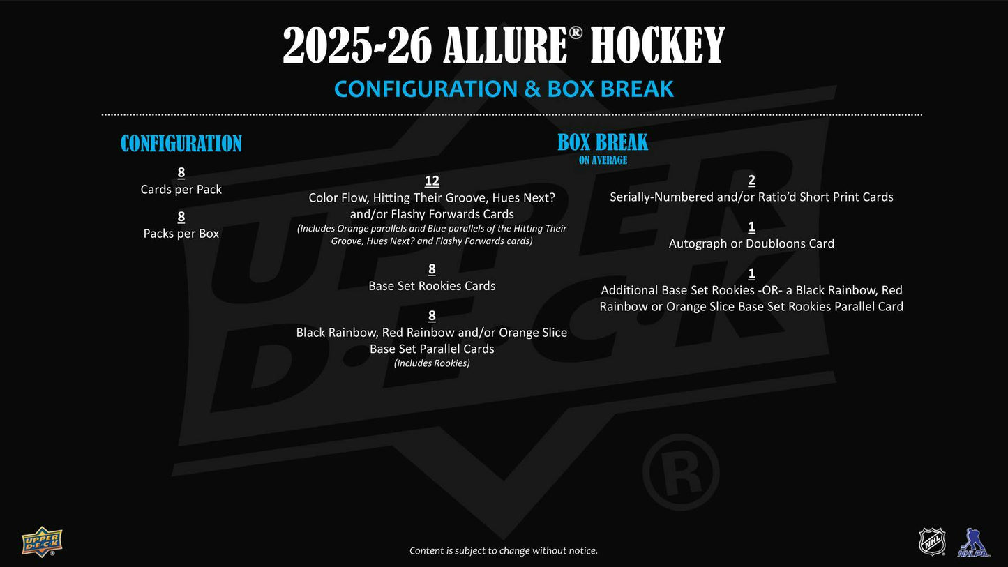 2025/26 Upper Deck Allure Hockey Hobby Box - Columbia Hobby - Sports Card Boxes - Toploaders - Card Savers