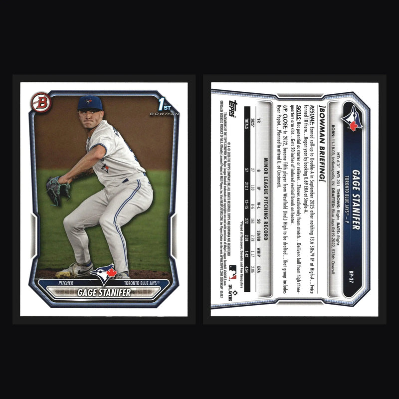 2026 Bowman #BP-37 Gage Stanifer 1st Bowman Toronto Blue Jays
