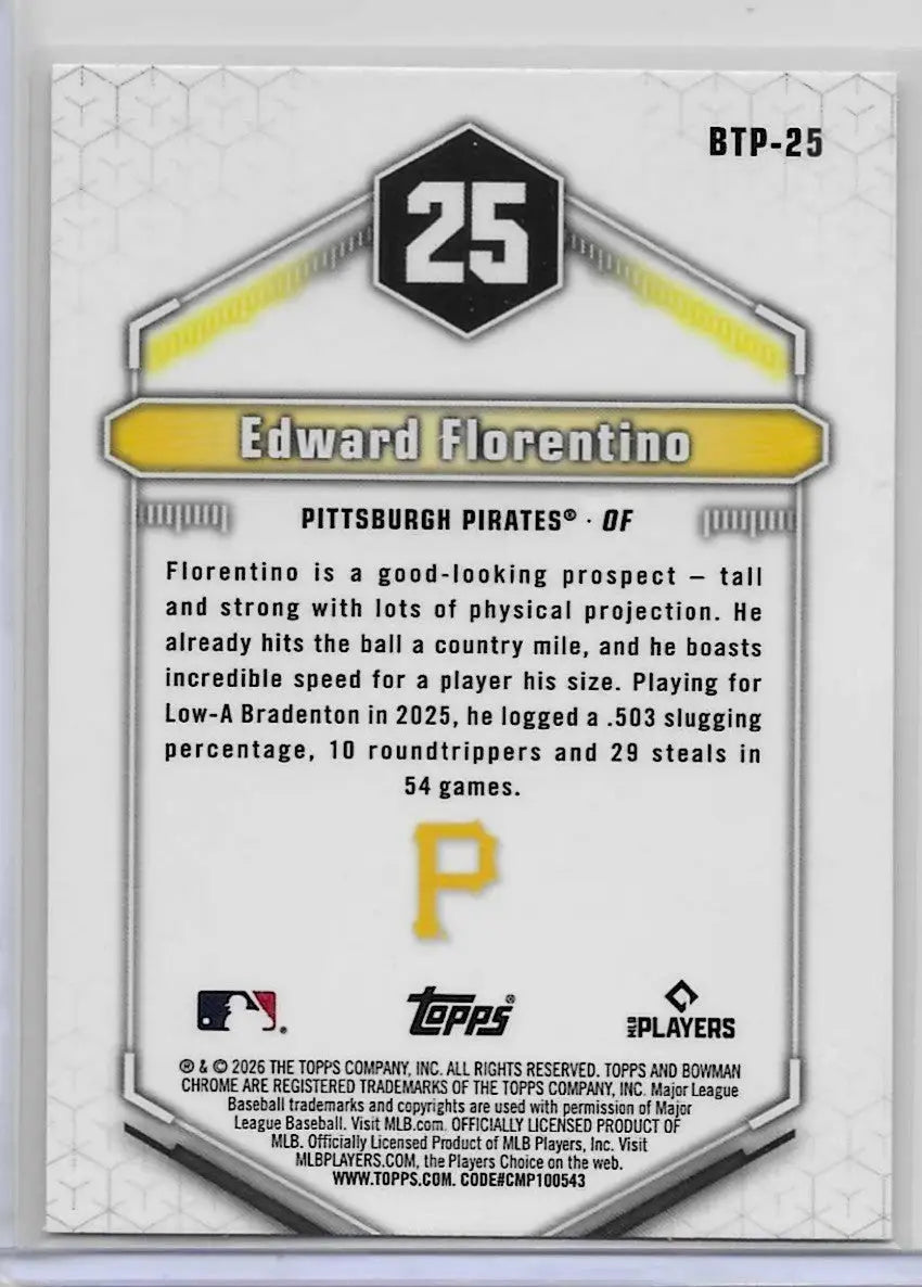 2026 Bowman #BTP-25 Edward Florentino Bowman Scouts’ Top 100 (1273) - Baseball Card Single