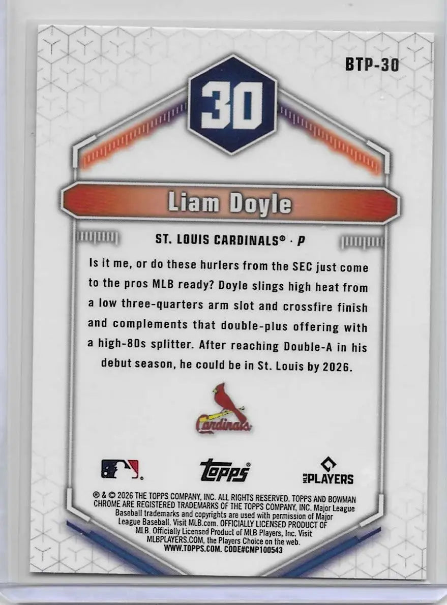 2026 Bowman #BTP-30 Liam Doyle Bowman Scouts’ Top 100 (1278) - Baseball Card Single