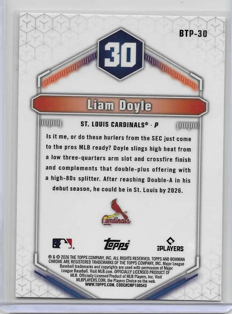 2026 Bowman #BTP-30 Liam Doyle Bowman Scouts’ Top 100 (1278) - Baseball Card Single