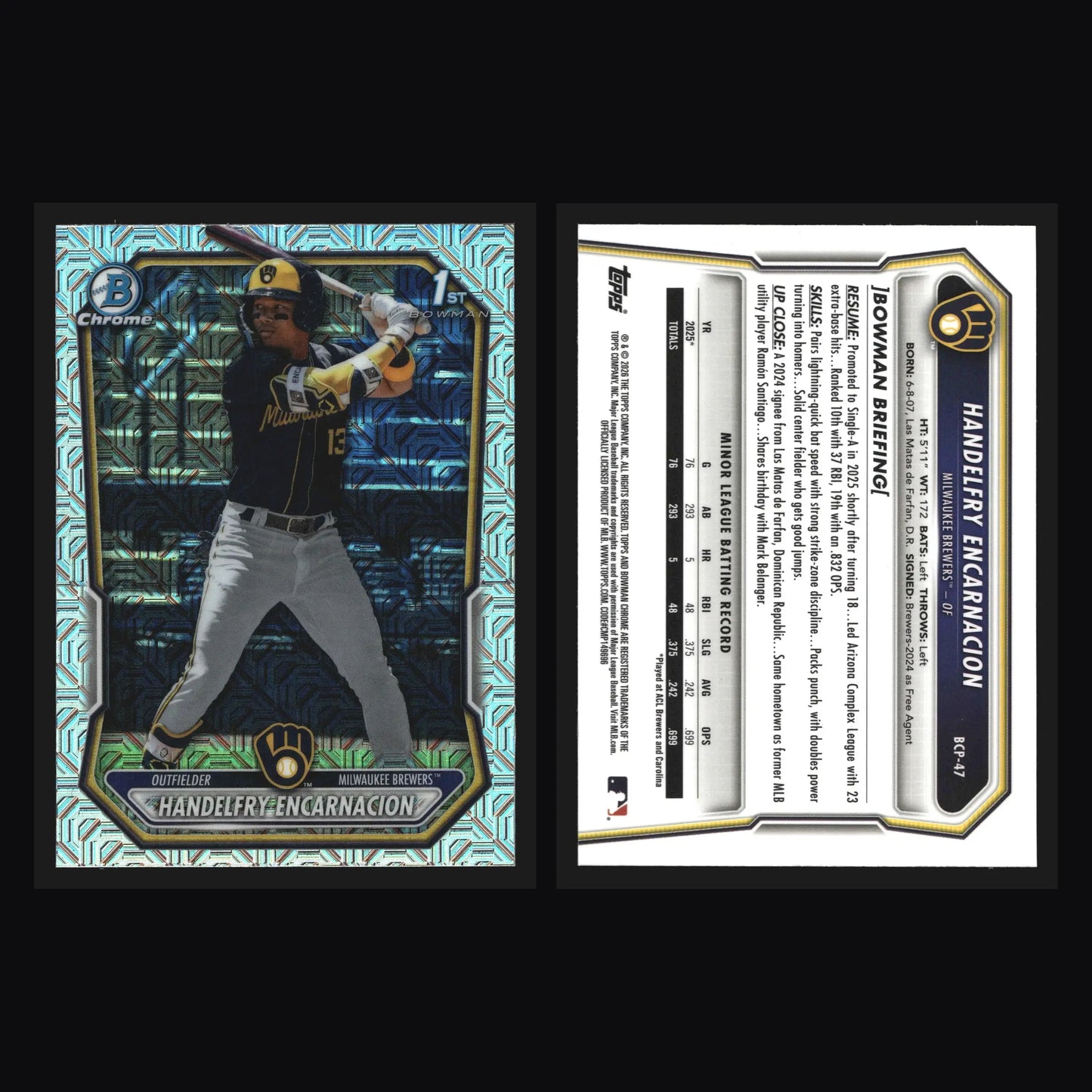 2026 Bowman Chrome #BCP-47 Handelfry Encarnacion Mojo Refractor 1st Bowman - Baseball Card Single