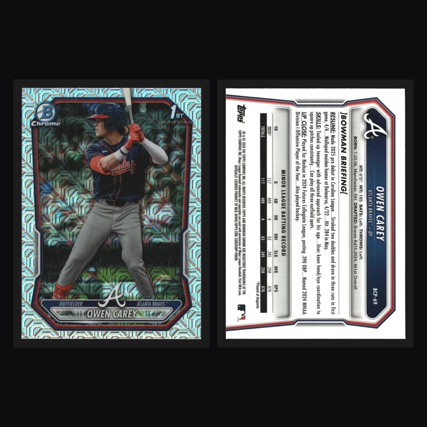 2026 Bowman Chrome #BCP-69 Owen Carey Mojo Refractor Braves 1st Bowman