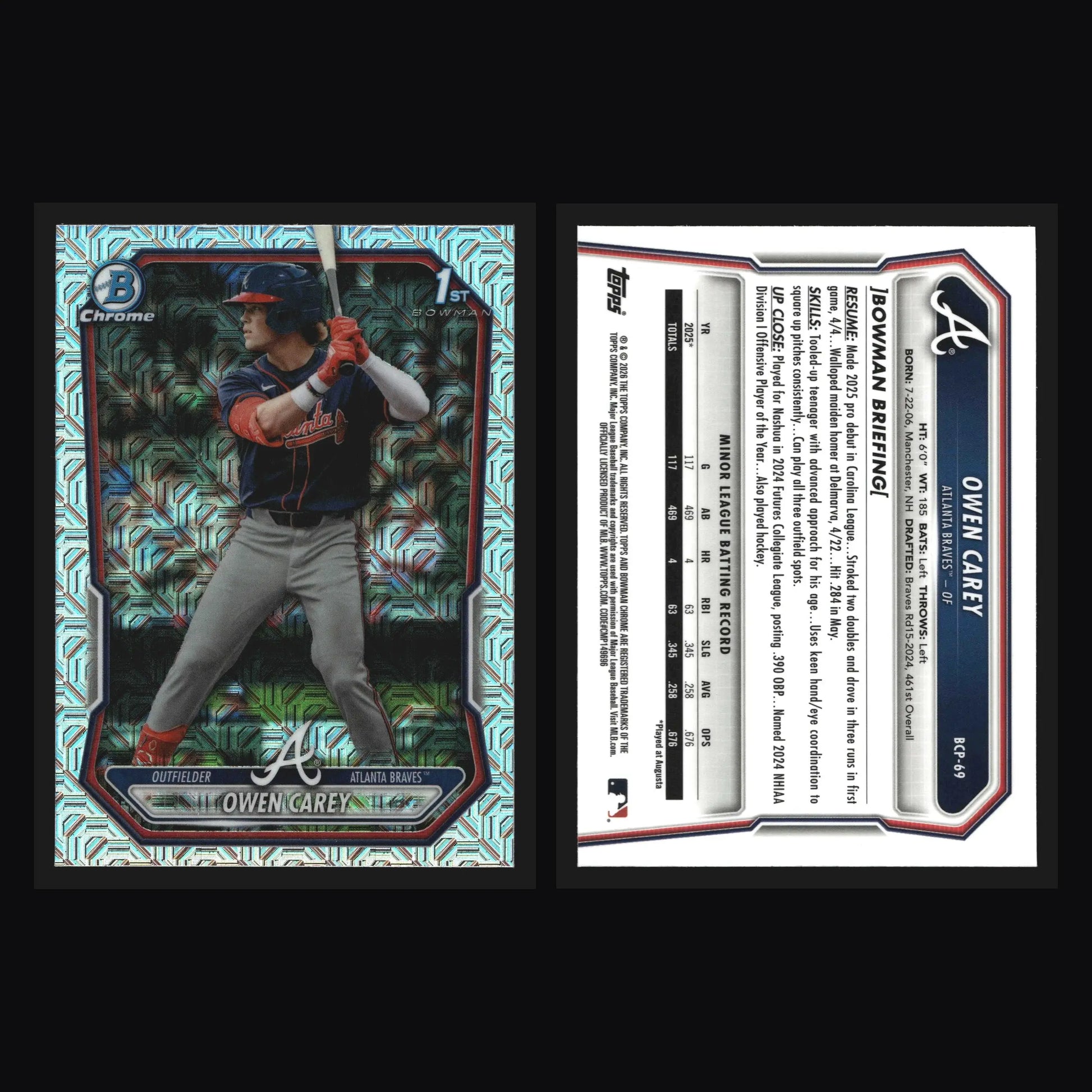 2026 Bowman Chrome #BCP-69 Owen Carey Mojo Refractor Braves 1st Bowman