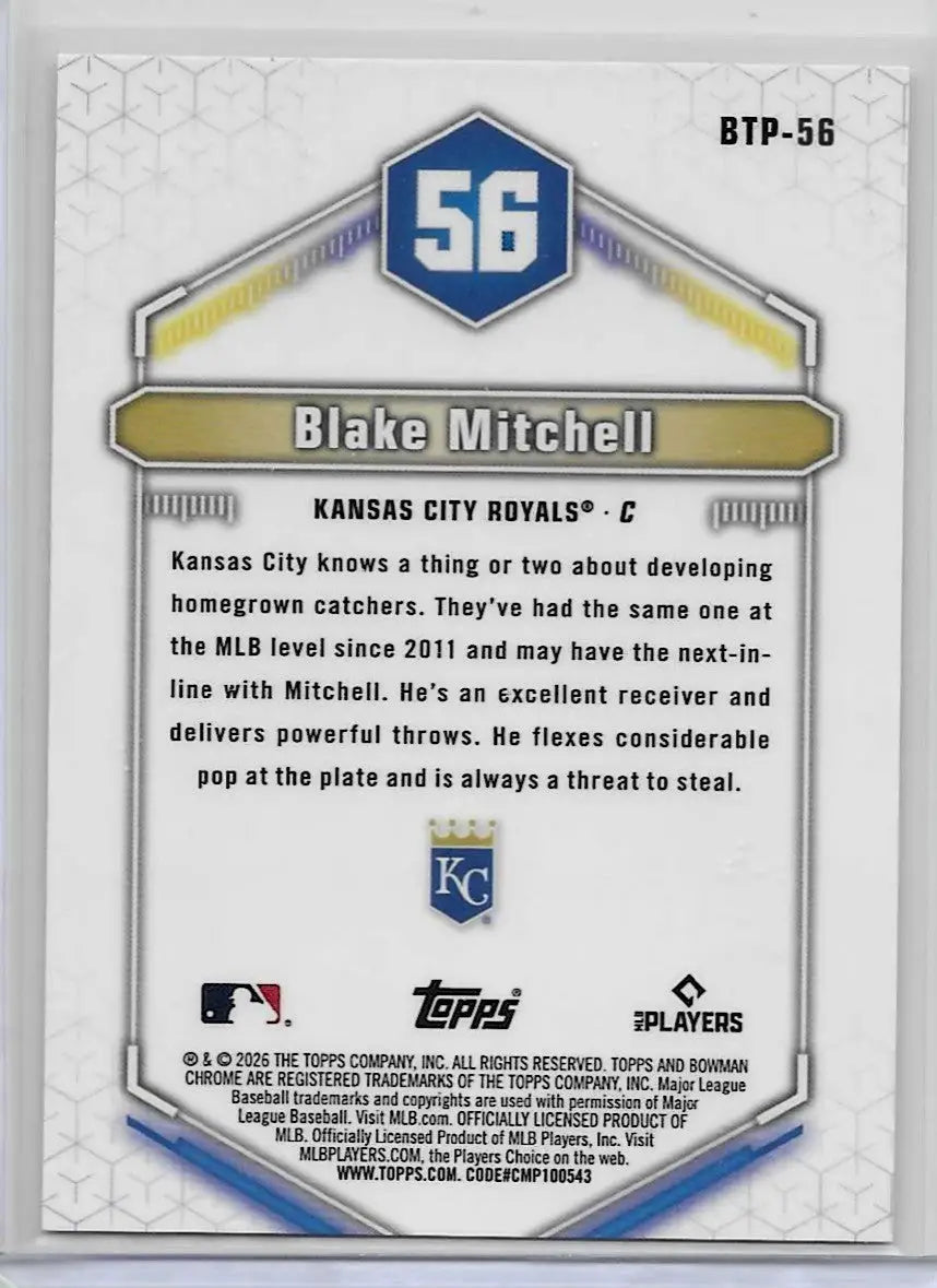 2026 Bowman Chrome Blake Mitchell Top 100 Kansas City Royals (1243 - Baseball Card Single