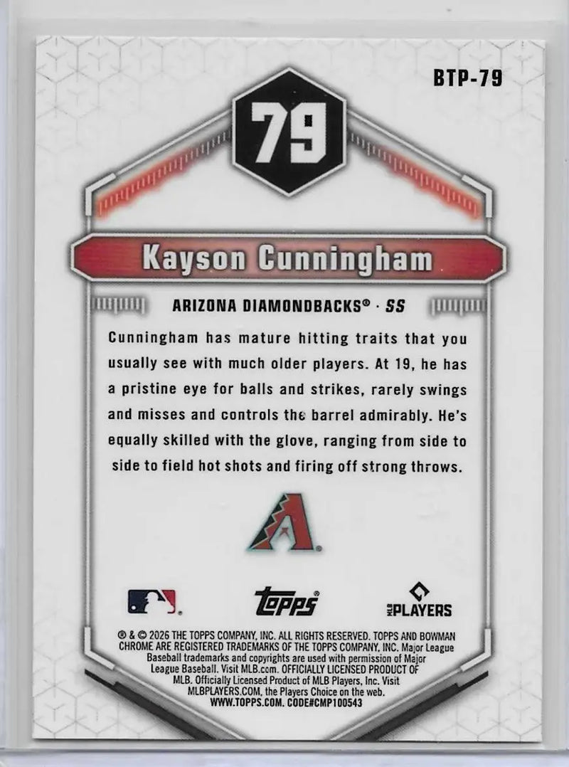 2026 Bowman Chrome Kayson Cunningham Top 100 Kansas City Royals (1244) - Baseball Card Single