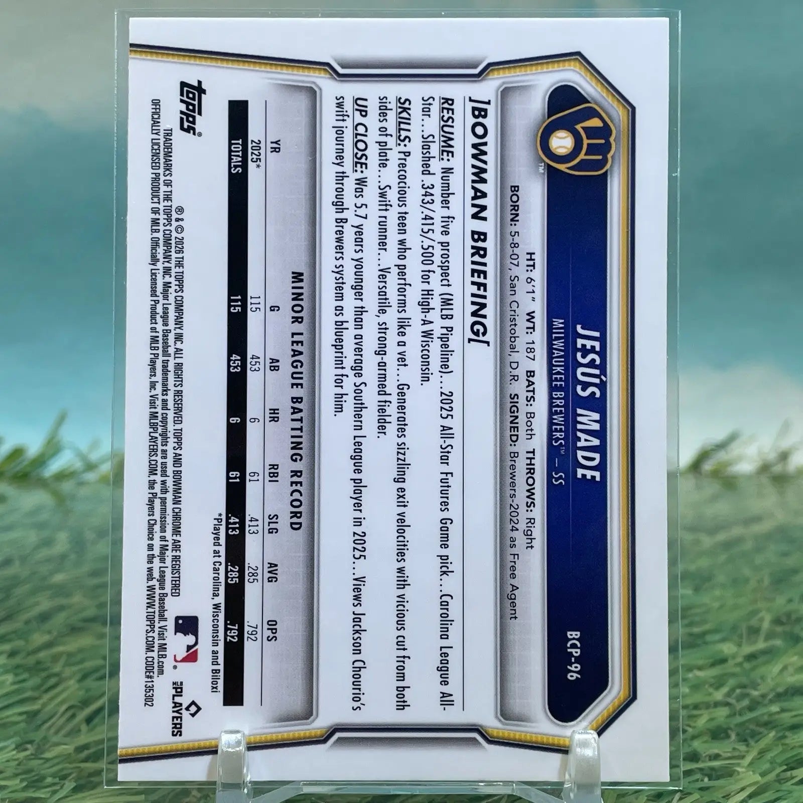 2026 Bowman Chrome Lazer Refractor Jesus Made BCP-96 Milwuakee Brewers - Baseball Card Single