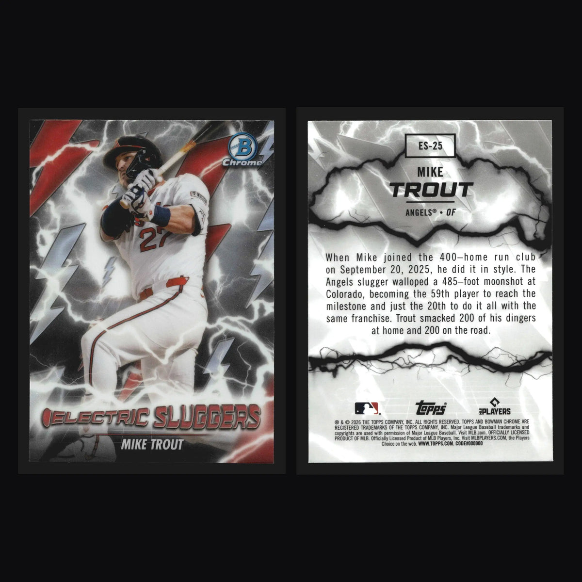 2026 Bowman Chrome Mike Trout #ES-25 Electric Sluggers Angels - Baseball Card Single