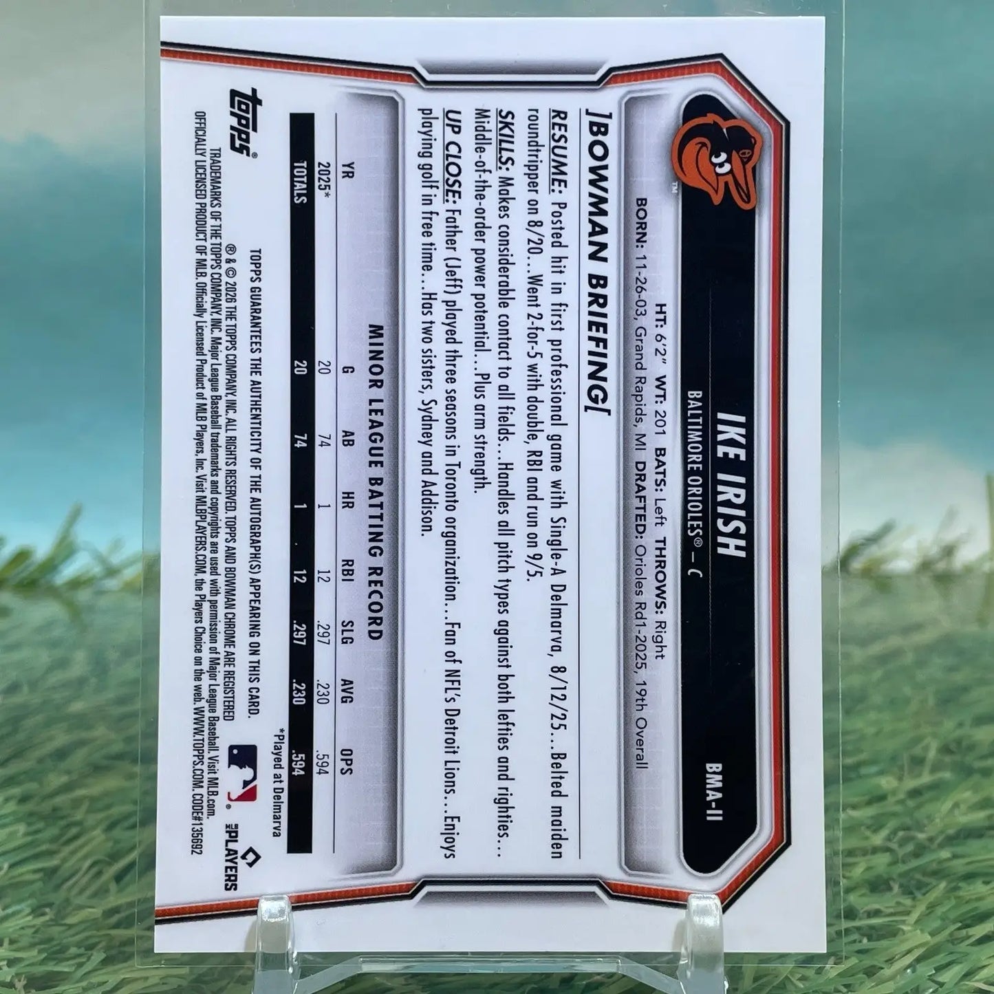 2026 Bowman Chrome Mojo Refractor Autograph Ike Irish Orioles On Card Auto - Baseball Card Single