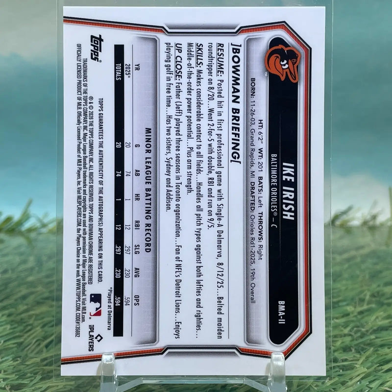 2026 Bowman Chrome Mojo Refractor Autograph Ike Irish Orioles On Card Auto - Baseball Card Single