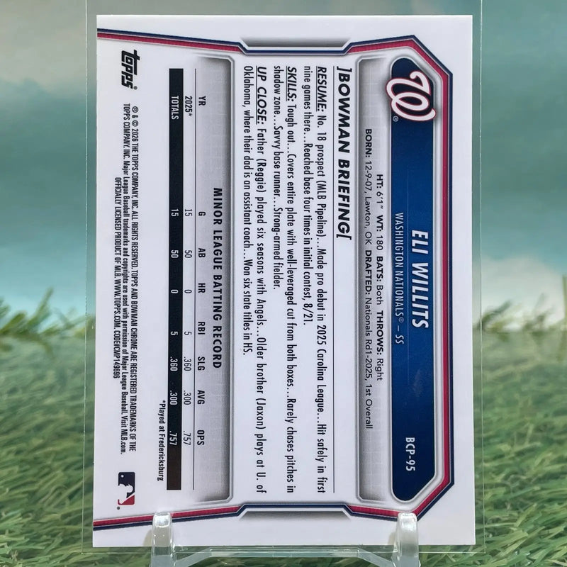 2026 Bowman Chrome Prospects-Eli Willits Mojo Refractor Nationals #BCP-95 - Baseball Card Single