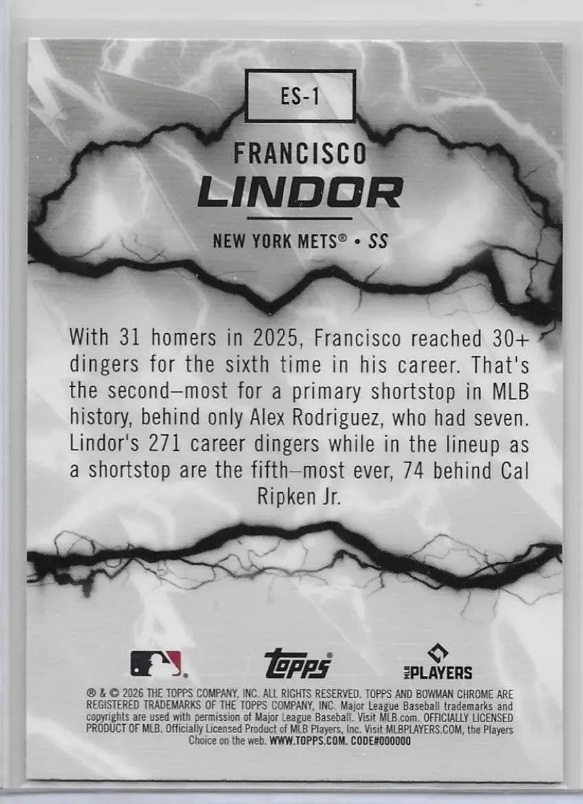 2026 Bowman #ES-1 Francisco Lindor Electric Sluggers (1258) - Baseball Card Single