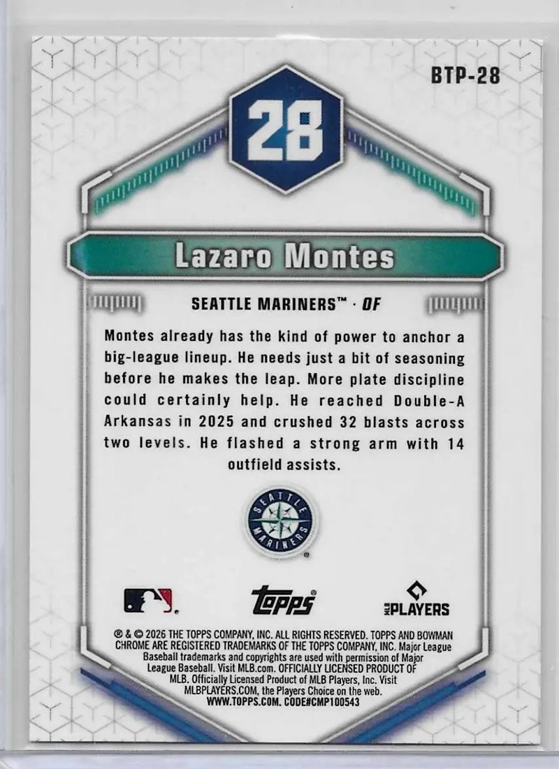 2026 Bowman Lazaro Montes Top 100 #28 Mariners (1247) - Baseball Card Single
