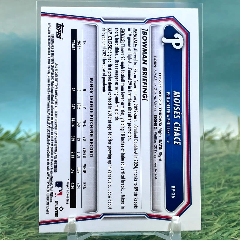 2026 Bowman Paper 1st Retail Moises Chace Sky Blue /499 Phillies KM85 - Baseball Card Single