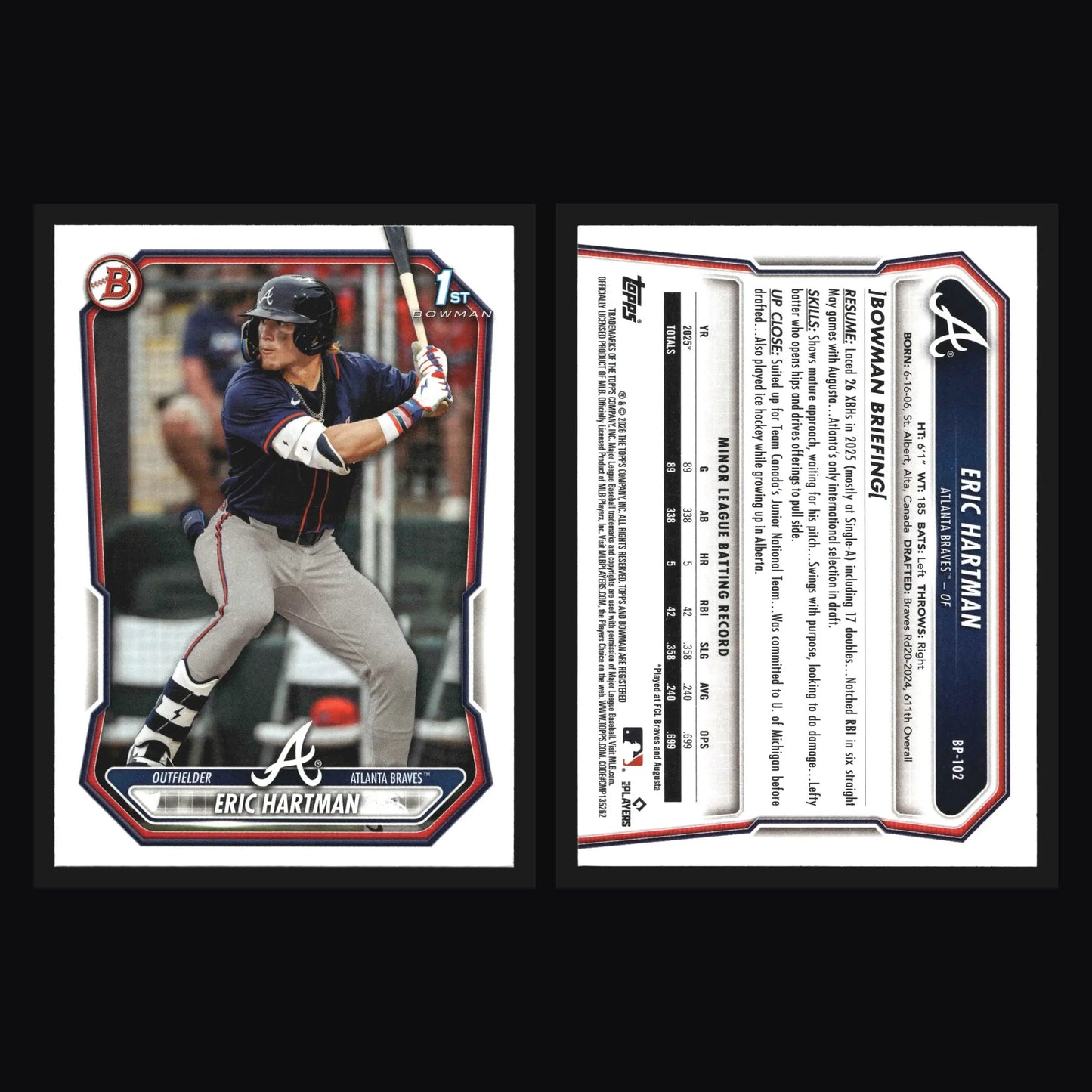 2026 Bowman Prospects #BP-102 Eric Hartman 1st Bowman Braves