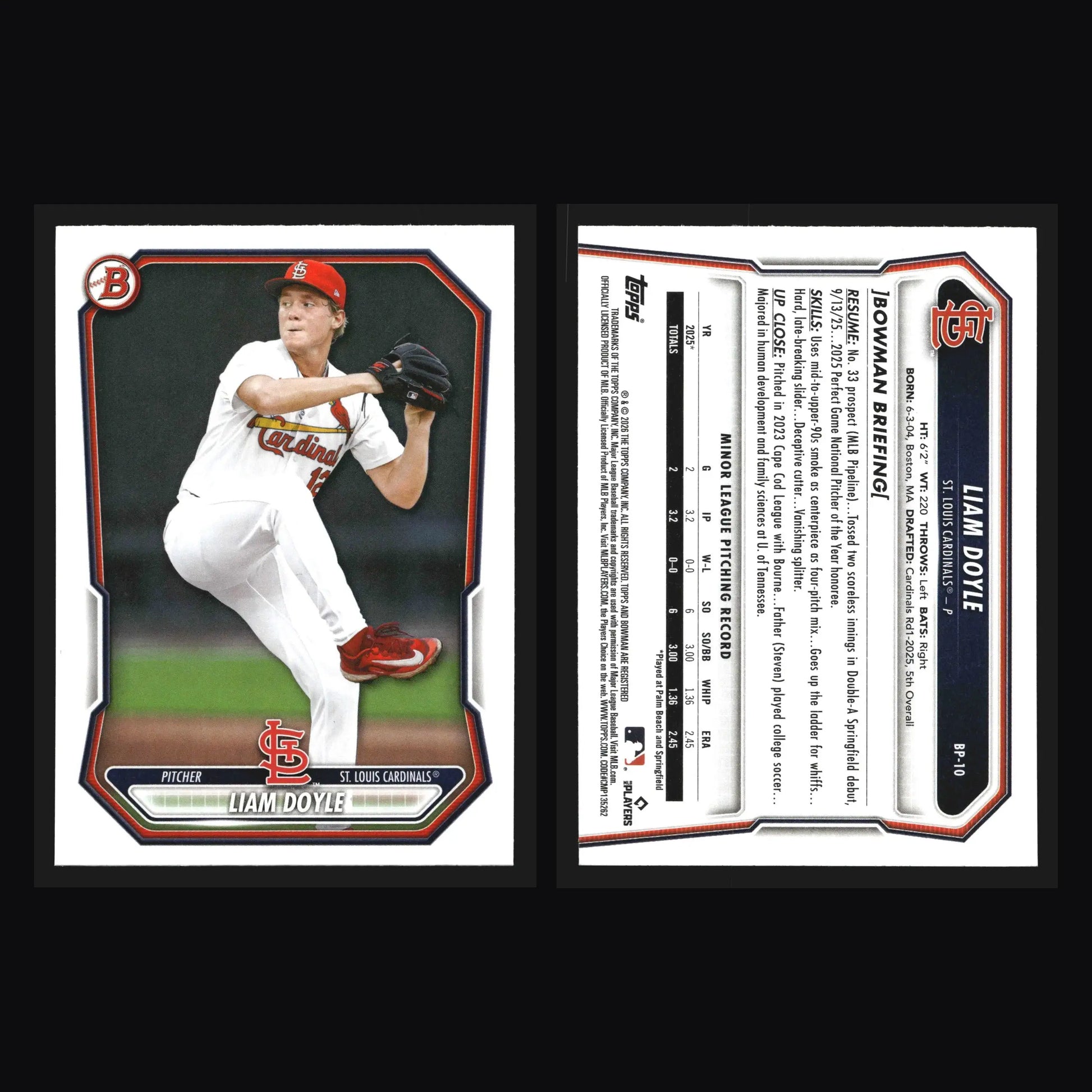 2026 Bowman Prospects Liam Doyle #BP-10 St. Louis Cardinals - Baseball Card Single