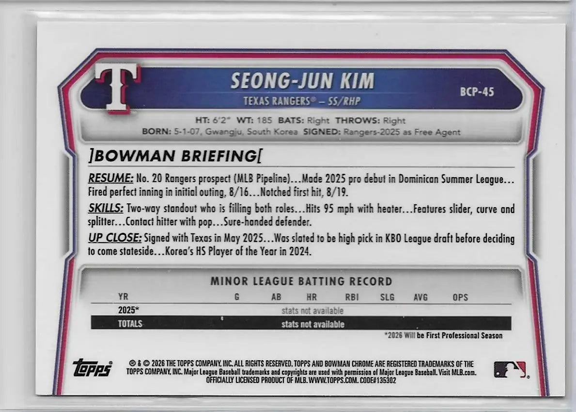2026 Bowman Reptilion Seong-Jn Kim 1st Bowman BCP-45 1238 - Baseball Card Single