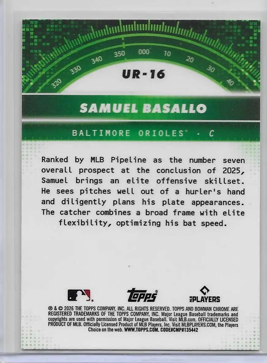 2026 Bowman Samuel Basallo Under The Radar Baltimore Orioles #UR-16 RC (1229) - Baseball Card Single