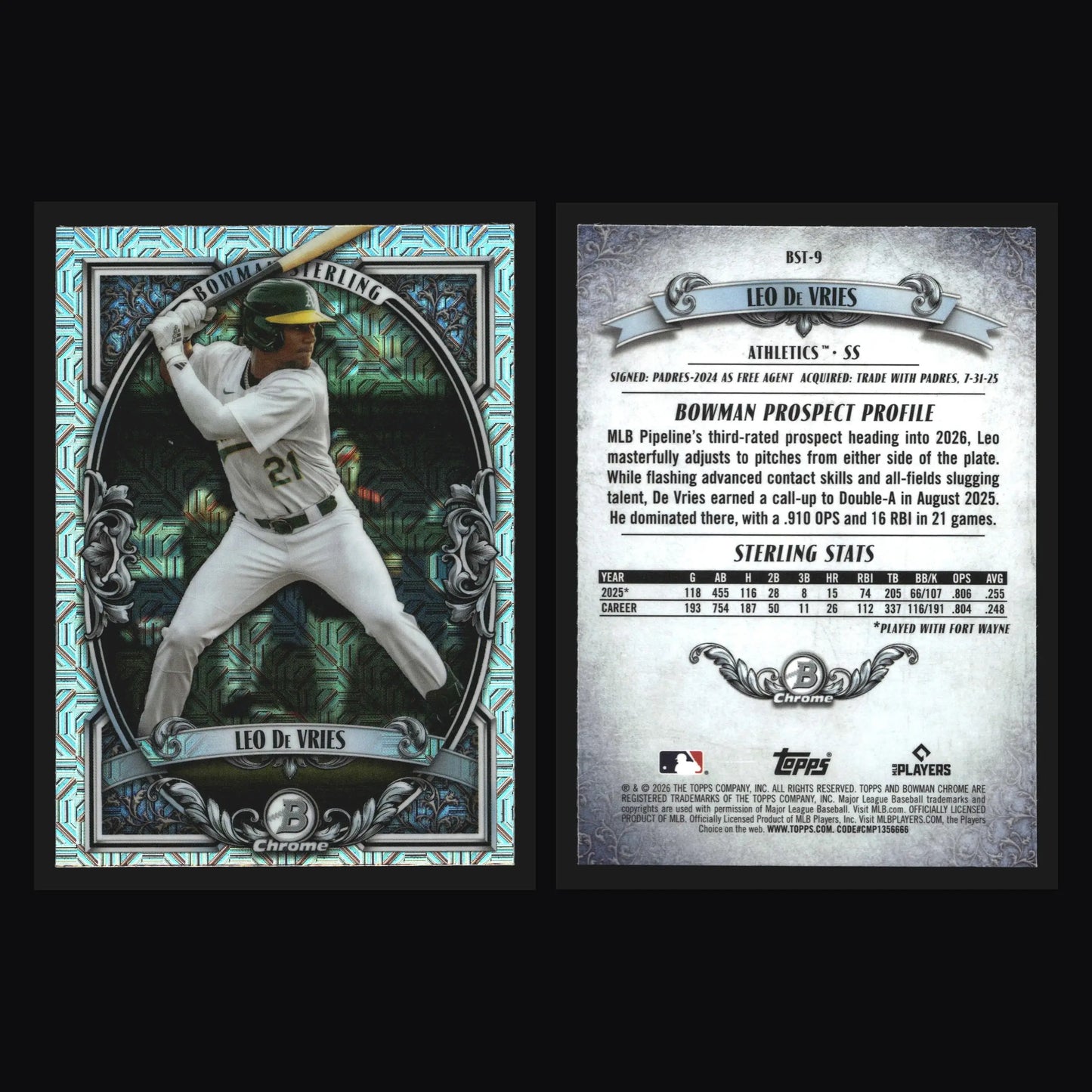 2026 Bowman Sterling Leo De Vries #BST-9 Mojo Refractor Athletics - Baseball Card Single