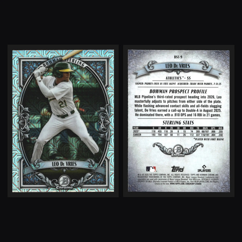 2026 Bowman Sterling Leo De Vries #BST-9 Mojo Refractor Athletics - Baseball Card Single