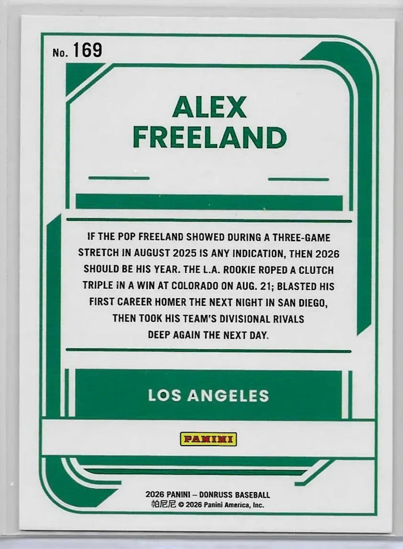 2026 Donruss #169 Alex Freeland Red and Blue Los Angeles Dodgers RC (1414)