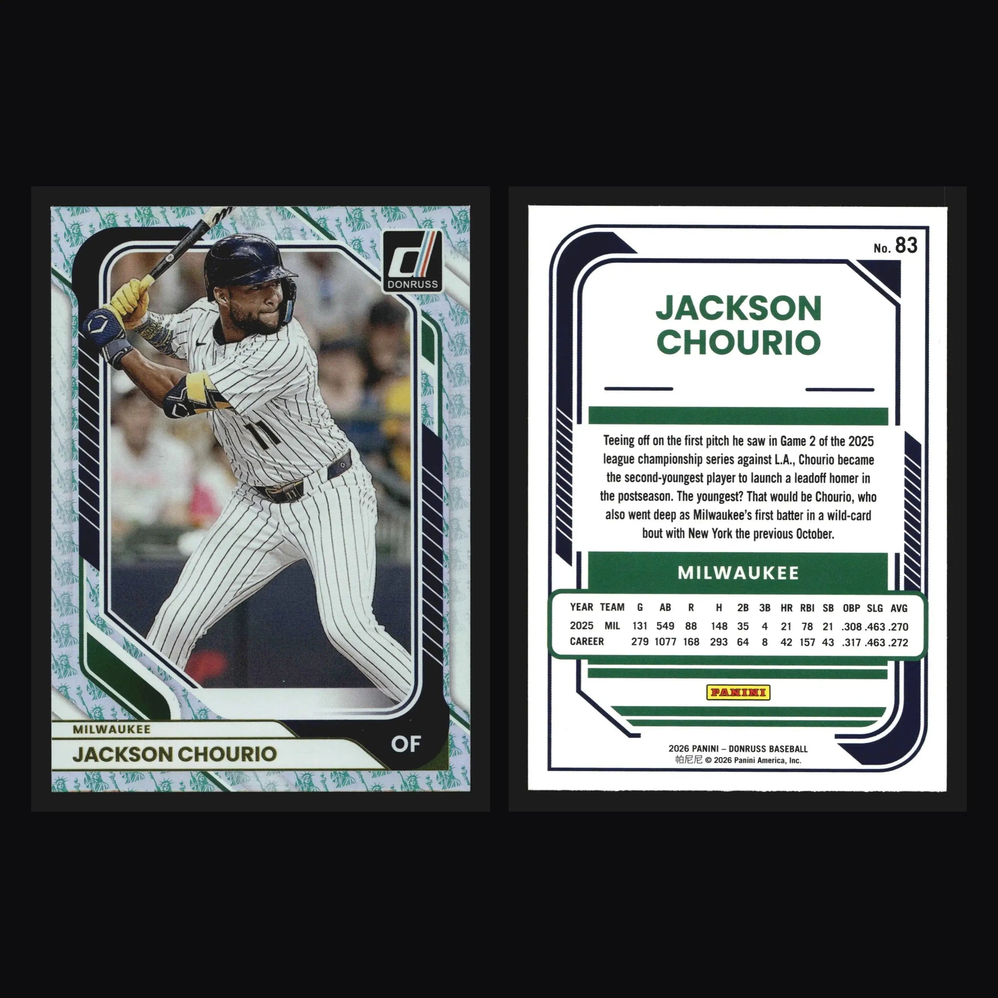 2026 Donruss #83 Jackson Chourio Liberty Holo Foil Parallel Milwaukee Brewers - Baseball Card Single