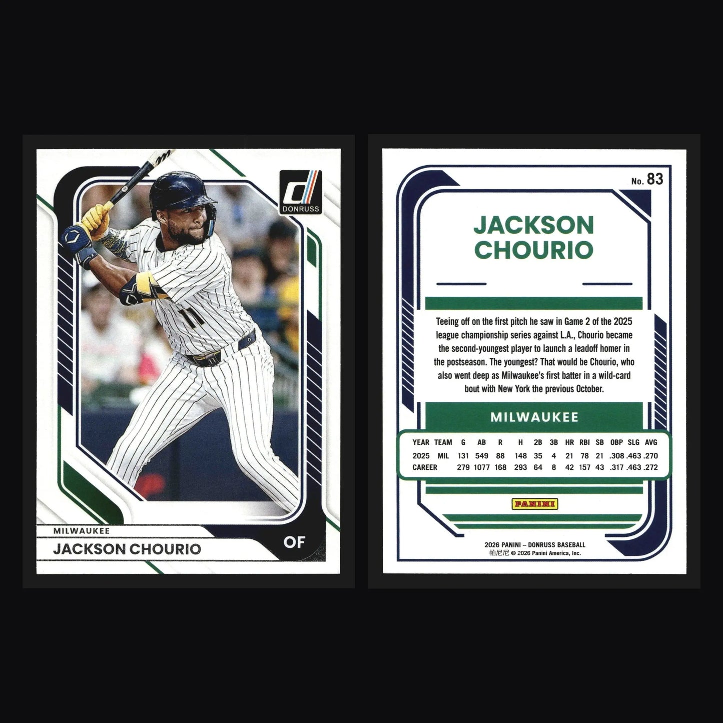 2026 Donruss #83 Jackson Chourio Milwaukee Brewers - Baseball Card Single